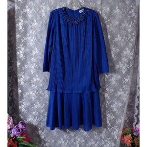 Vintage 80s Blue Cocktail Dress Size 2XL 1980s Retro Studio 54 Disco Glam Mob